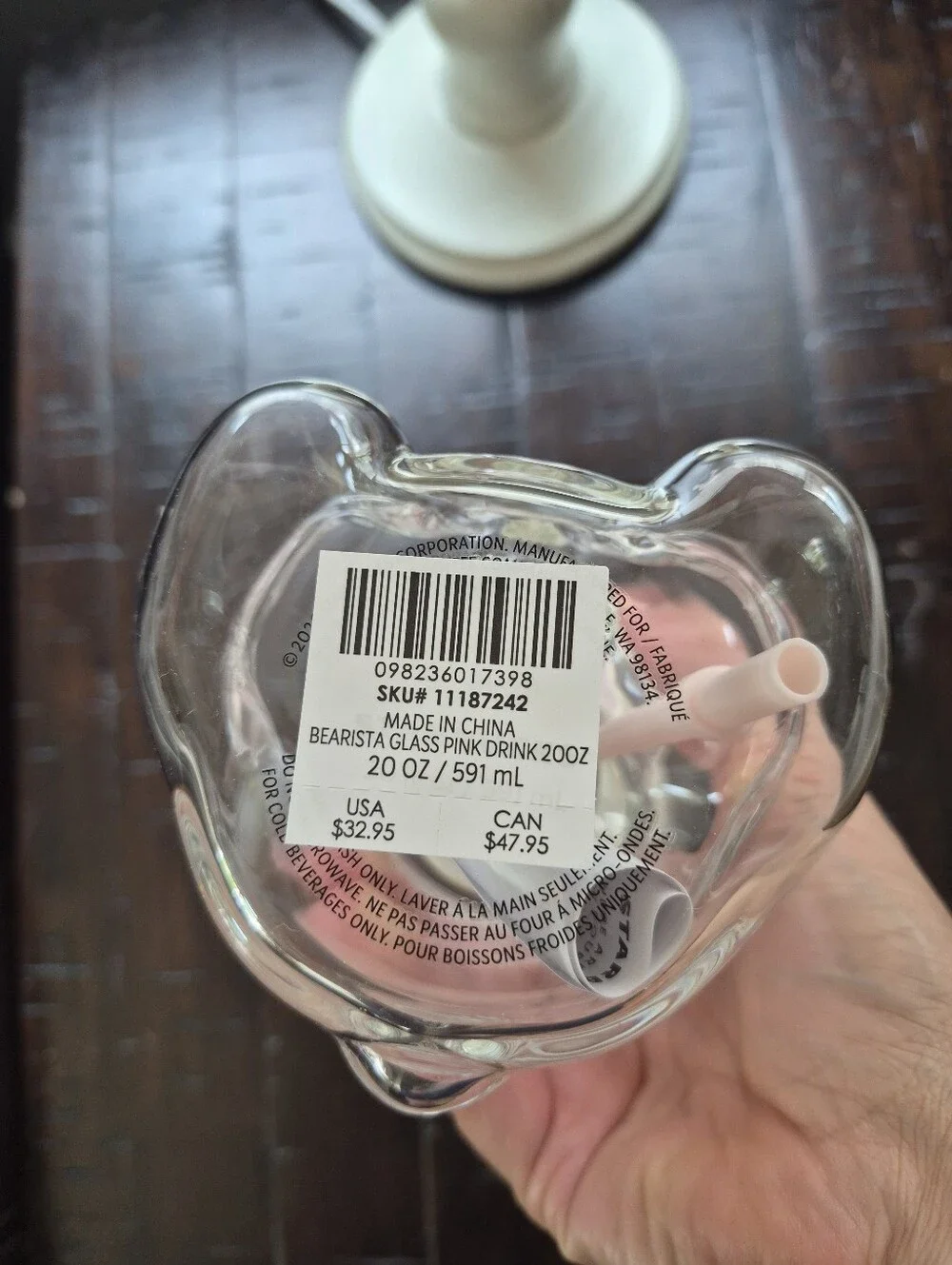 Starbucks Pink & White Bear-Shaped Authentic Clear Cup 2026 NWT
